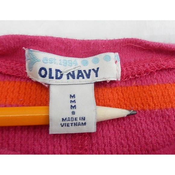Old Navy Girls Top Sz M-8 Long Sleeve Pullover Striped Waffle Knit Boat Neck - Picture 3 of 4